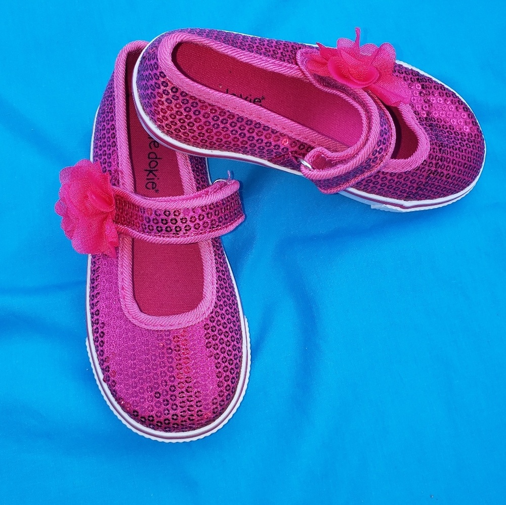 Okie Dokie Girls Pink Sequin Velcro Flower Shoes